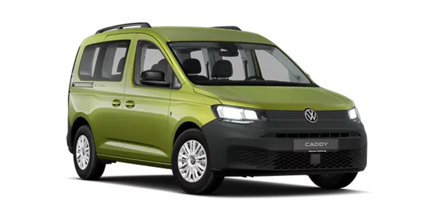 Der Volkswagen Caddy in Gelb-Gr&uuml;n