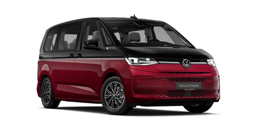 Der Volkswagen Multivan in Schwarz-Rot