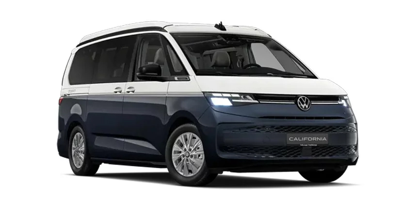 Der Volkswagen California in Wei&szlig;-Blau